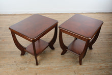 Load image into Gallery viewer, Pair Traditional Cherry Wood End Tables with Lower Shelf and Curved Legs
