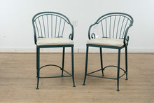 Load image into Gallery viewer, Pair of Green Metal Counter-Height Barstools – 24&quot; Seat Height
