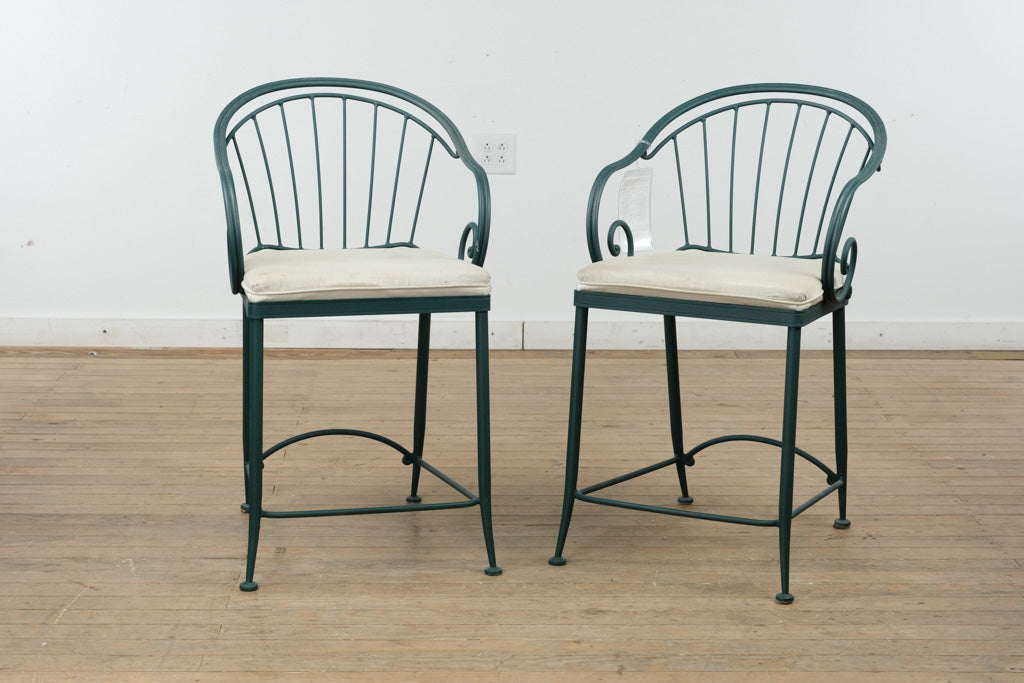 Pair of Green Metal Counter-Height Barstools – 24