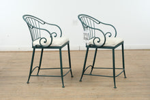 Load image into Gallery viewer, Pair of Green Metal Counter-Height Barstools – 24&quot; Seat Height
