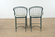 Load image into Gallery viewer, Pair of Green Metal Counter-Height Barstools – 24&quot; Seat Height
