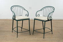 Load image into Gallery viewer, Pair of Green Metal Counter-Height Barstools – 24&quot; Seat Height

