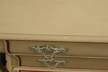 Load image into Gallery viewer, French Provincial Style Cream Nightstand with Red Trim Accents – 3 Drawer Chest
