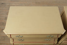 Load image into Gallery viewer, French Provincial Style Cream Nightstand with Red Trim Accents – 3 Drawer Chest
