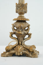 Load image into Gallery viewer, Pair of Ornate Vintage Buffet Lamps – Gold Finish with Bell Shades
