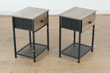 Load image into Gallery viewer, Industrial Wood and Metal Nightstands Pair with Drawer and Mesh Shelf
