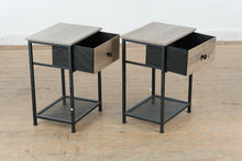 Load image into Gallery viewer, Industrial Wood and Metal Nightstands Pair with Drawer and Mesh Shelf
