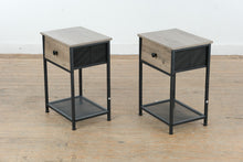 Load image into Gallery viewer, Industrial Wood and Metal Nightstands Pair with Drawer and Mesh Shelf
