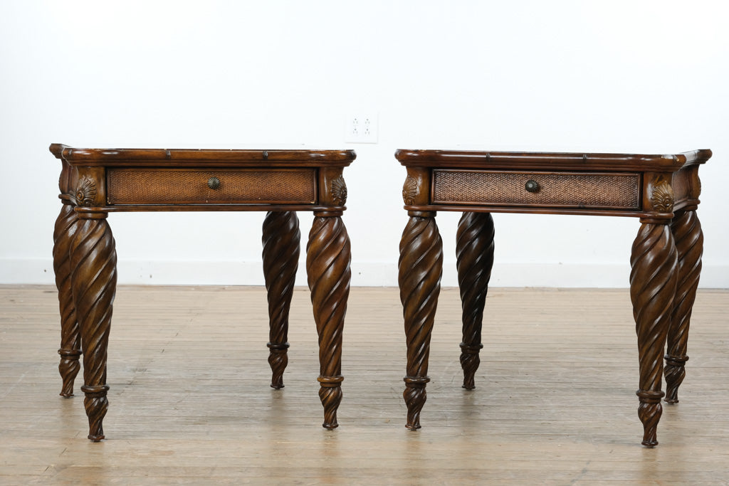 Pair of Bahamian Style Side Tables with Woven Details