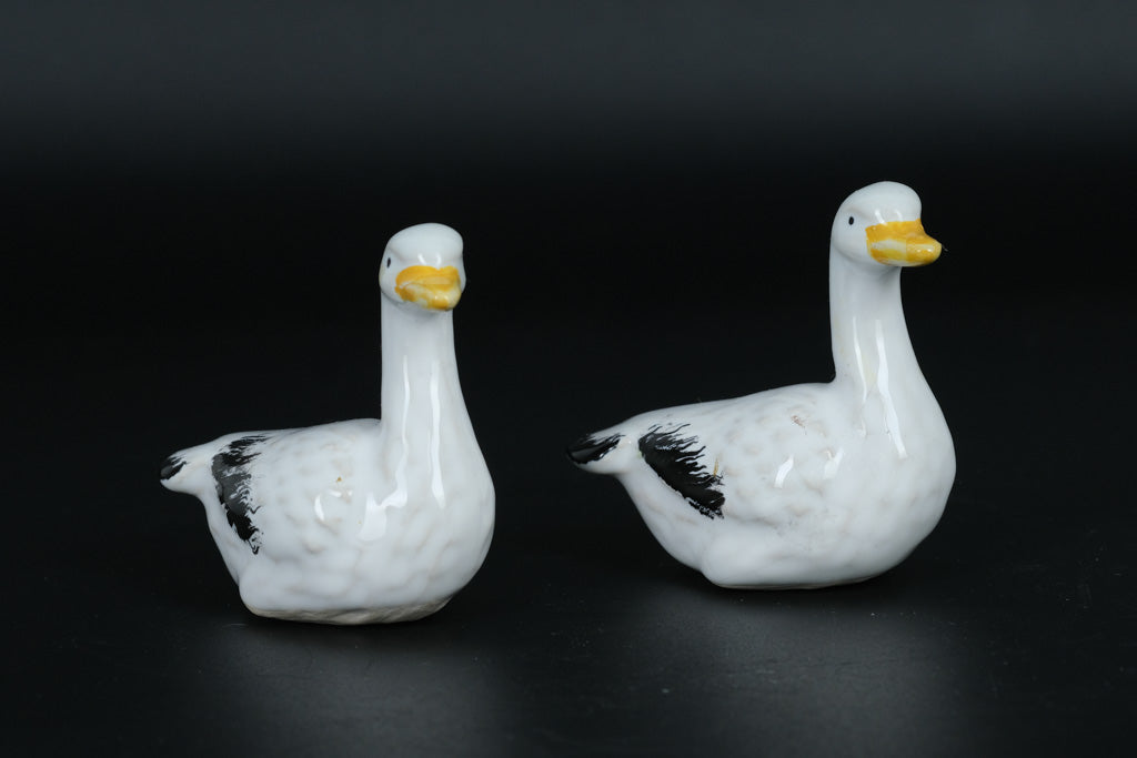 Pair of Vintage Hand-Painted Porcelain Goose Figurines