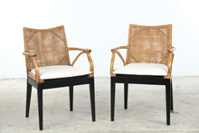 Load image into Gallery viewer, Pair of Rattan and Woven Cane Dining Armchairs with Black Frames
