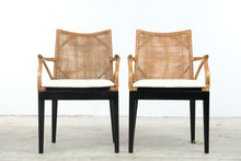 Load image into Gallery viewer, Pair of Rattan and Woven Cane Dining Armchairs with Black Frames
