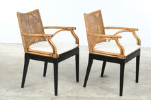 Load image into Gallery viewer, Pair of Rattan and Woven Cane Dining Armchairs with Black Frames
