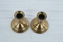 Load image into Gallery viewer, Pair Solid Brass Taper Candle Holders Classic Turned Candlesticks 3 Inch
