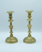 Load image into Gallery viewer, Antique Brass Candlesticks Pair Tall Baluster Turned Victorian Style
