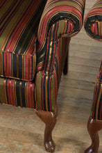 Load image into Gallery viewer, Pair of Broadmoor Wingback Chairs – Bold Striped Upholstery, Classic Carved Legs, Accent Pillows
