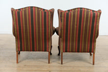 Load image into Gallery viewer, Pair of Broadmoor Wingback Chairs – Bold Striped Upholstery, Classic Carved Legs, Accent Pillows
