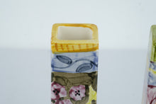 Load image into Gallery viewer, Pair of Hand Painted Ceramic Square Bud Vases Floral Designs 9 Inch
