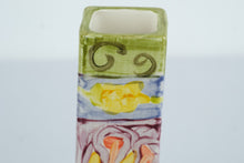 Load image into Gallery viewer, Pair of Hand Painted Ceramic Square Bud Vases Floral Designs 9 Inch
