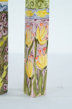 Load image into Gallery viewer, Pair of Hand Painted Ceramic Square Bud Vases Floral Designs 9 Inch
