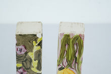 Load image into Gallery viewer, Pair of Hand Painted Ceramic Square Bud Vases Floral Designs 9 Inch
