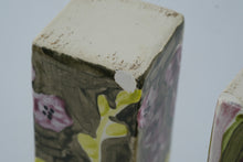 Load image into Gallery viewer, Pair of Hand Painted Ceramic Square Bud Vases Floral Designs 9 Inch
