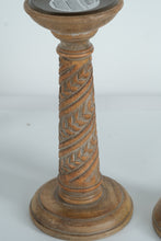 Load image into Gallery viewer, Pair of Hand-Carved Wood Pillar Candle Holders – Boho Rustic Style (Pier 1 Imports, 12”)
