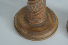 Load image into Gallery viewer, Pair of Hand-Carved Wood Pillar Candle Holders – Boho Rustic Style (Pier 1 Imports, 12”)
