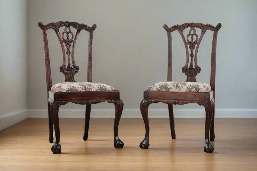 Pair of Acanthus Carved Chippendale Dining Chairs