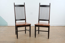 Load image into Gallery viewer, French Country Spindle Back Dining Chairs Set of 2 Black Wood Cherry Seats
