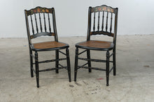 Load image into Gallery viewer, Pair Antique Victorian Ebonized Cane Seat Side Chairs Hand Painted Floral
