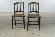 Load image into Gallery viewer, Pair Antique Victorian Ebonized Cane Seat Side Chairs Hand Painted Floral
