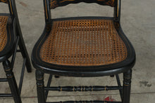 Load image into Gallery viewer, Pair Antique Victorian Ebonized Cane Seat Side Chairs Hand Painted Floral
