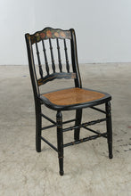 Load image into Gallery viewer, Pair Antique Victorian Ebonized Cane Seat Side Chairs Hand Painted Floral

