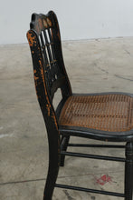 Load image into Gallery viewer, Pair Antique Victorian Ebonized Cane Seat Side Chairs Hand Painted Floral
