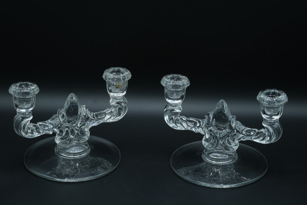 Pair of New Martinsville Double Light Candlesticks Holders