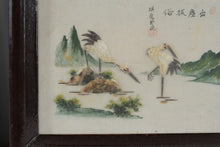 Load image into Gallery viewer, Vintage Chinese Shell Art Landscape Crane Birds Framed Pictures Set of 2
