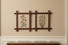 Load image into Gallery viewer, Pair Jacobean Style Crewel Embroidery Panels Deer and Floral Needlework 16x18
