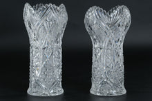 Load image into Gallery viewer, Set of Two Cut Crystal Vases with Scalloped Rim and Starburst Panels
