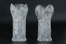 Load image into Gallery viewer, Set of Two Cut Crystal Vases with Scalloped Rim and Starburst Panels
