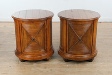 Load image into Gallery viewer, Henredon Tommy Bahama Style Round Rattan and Wood Nightstands – Pair
