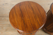 Load image into Gallery viewer, Henredon Tommy Bahama Style Round Rattan and Wood Nightstands – Pair
