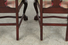 Load image into Gallery viewer, Pair of Chippendale Style Mahogany Armchairs with Plaid Upholstery
