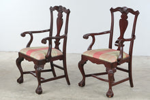 Load image into Gallery viewer, Pair of Chippendale Style Mahogany Armchairs with Plaid Upholstery

