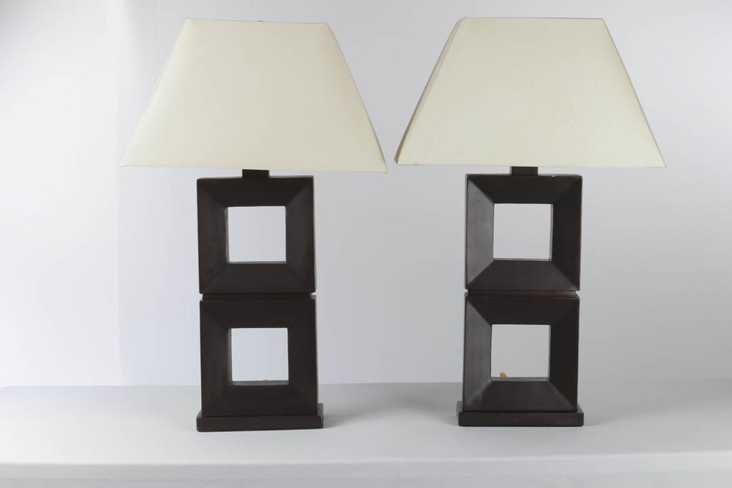 Pair of Double Squared Table Lamps