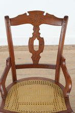 Load image into Gallery viewer, Pair of Eastlake Style Walnut Hand Caned Armchairs

