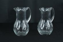Load image into Gallery viewer, Set of 2 Etched Glass Water Pitchers – Vintage Floral Design – 9.5" Tall Clear Glass Jugs

