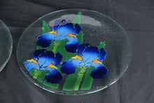 Load image into Gallery viewer, Peggy Karr Fused Glass Floral Plates Set of 2 Pink Peony Blue Iris 11.5 Inch

