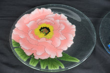 Load image into Gallery viewer, Peggy Karr Fused Glass Floral Plates Set of 2 Pink Peony Blue Iris 11.5 Inch
