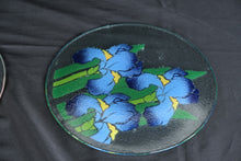 Load image into Gallery viewer, Peggy Karr Fused Glass Floral Plates Set of 2 Pink Peony Blue Iris 11.5 Inch
